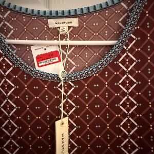 Max Studio Burgundy and Blue Geometric Midi Dress